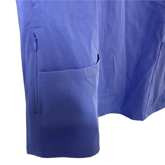 Jaanuu V Neck Notched Collar Short Sleeve Blue Scrub Shirt Size Small - Picture 4 of 7